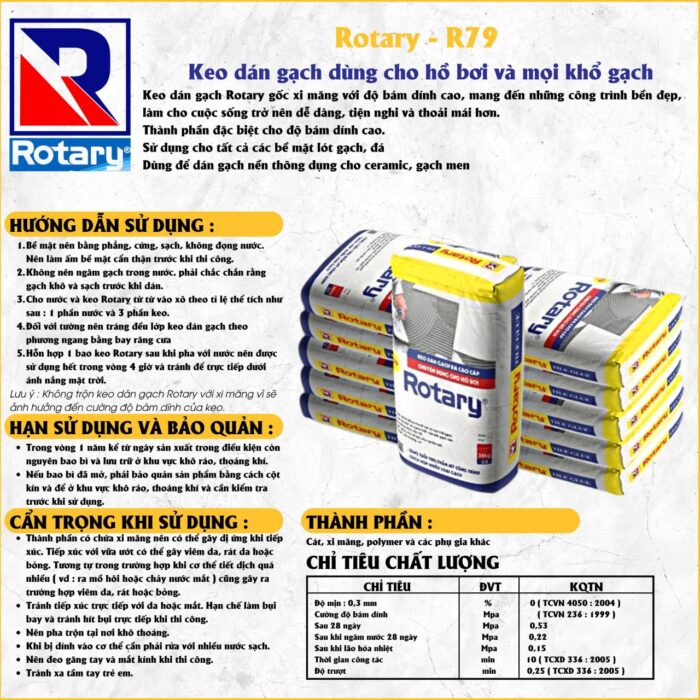 Keo Dán Gạch ROTARY R79 – Keo Dán Gạch Siêu Kết Dính, Chống Thấm Cho Gạch Siêu Lớn & Đá Tự Nhiên (Dành cho công trình cao cấp, chịu lực và môi trường khắc nghiệt) - Hình ảnh 2
