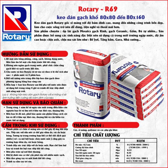 Keo Dán Gạch ROTARY R69 – Keo Dán Gạch Cao Cấp Cho Gạch Khổ Lớn (Chống trượt – Bám dính mạnh – Phù hợp ngoại thất) - Hình ảnh 2